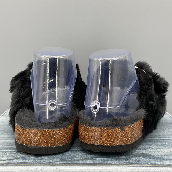 New Fitory Women’s Open Toe Slipper With Faux Rabbit lining Black Size 8 - Picture 4 of 9